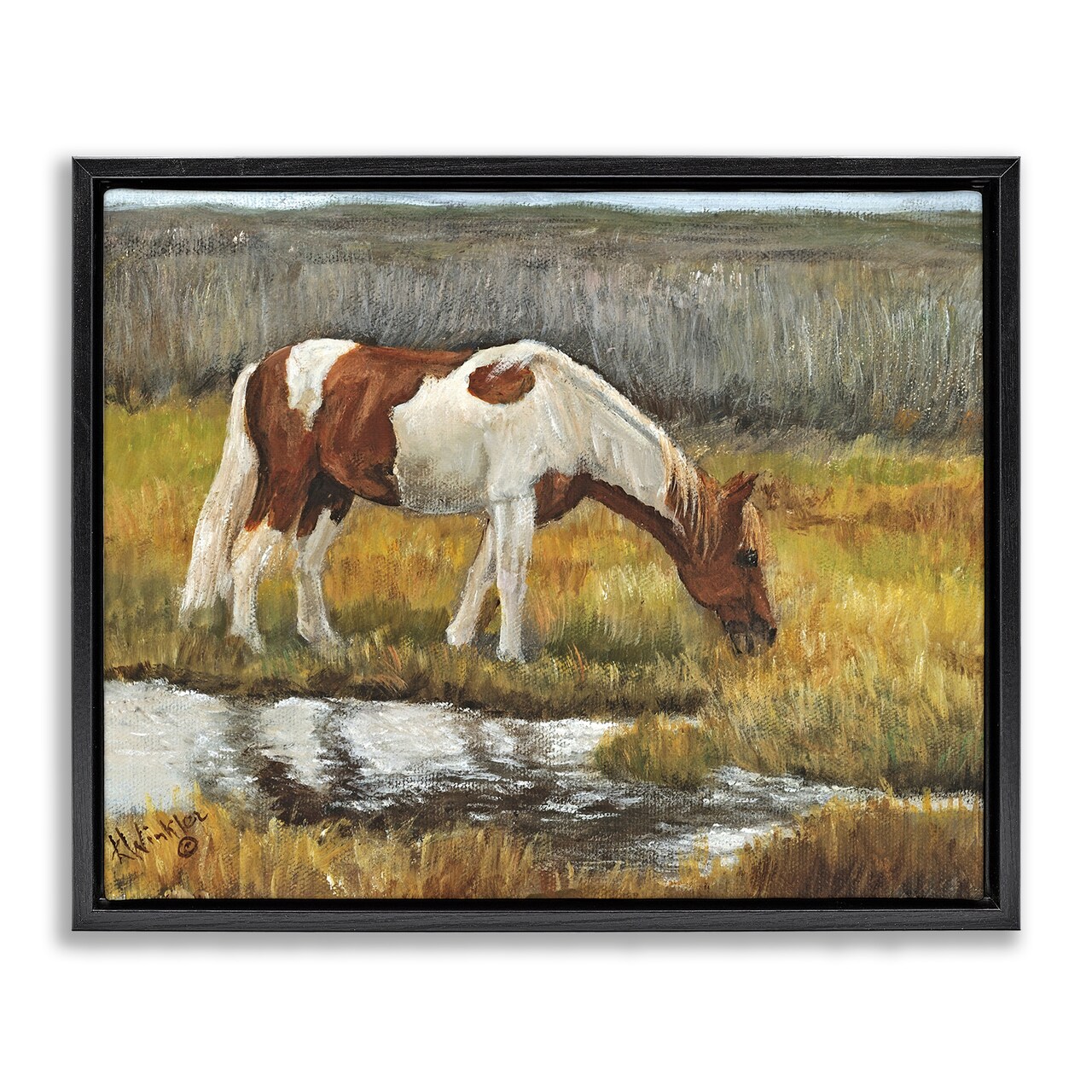 Stupell Industries Horse Drinking Water by Stream Floating Frame By Kathy Winkler 